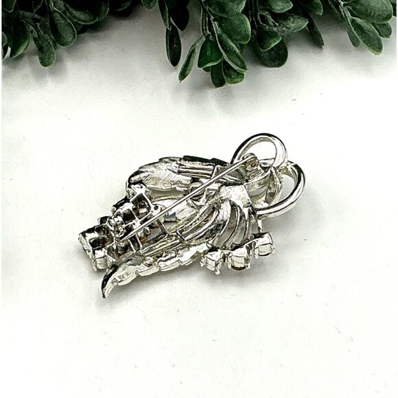 Vintage Silver-Tone Leaf Brooch W/ Rhinestone Accents - Picture 4 of 5
